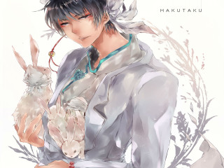 Man holding rabbit white background - a floral design free wallpaper