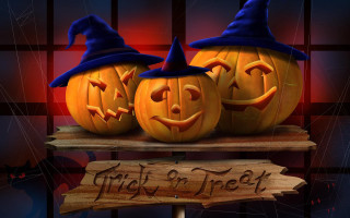 Carved pumpkins witches hats shelf - pumpkin free wallpaper