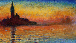 Sunset water building skyline painting - claude monet free wallpaper