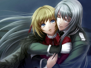 Anime hugging girls blonde blue - their eye free wallpaper for desktop