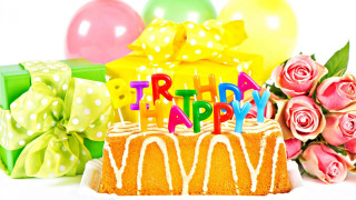 Birthday cake candles flowers balloons - a birthday cake free wallpaper