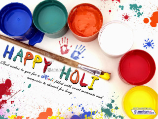 Happy holi paint brush message - free holidays wallpaper