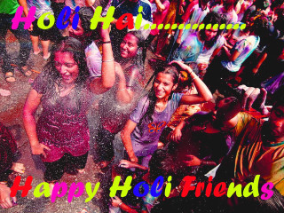 Happy holi friends crowd people - full color free wallpaper
