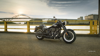 Motorcycle parked bridge water sunset - brenda chamberlain free wallpaper