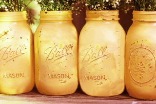 Four yellow mason jars flowers - balcomb greene free wallpaper for desktop