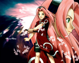 Girl pink hair sword girl - anime art free wallpaper