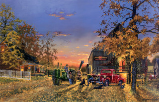 Farm scene red truck autumn - brothers hildebrandt free wallpaper