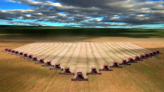Crops field red tractors cloudy 7 - a row free wallpaper