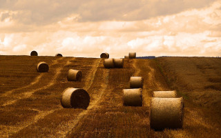 Hay bales field cloudy sky - heavy free wallpaper