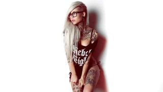 Woman tattoos glasses whitewall gothic - tattoo free wallpaper