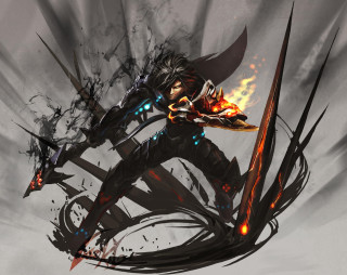 Demon warrior flames wings sword - a character free wallpaper