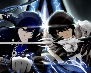 Anime characters swords black blue - symmetry!! free wallpaper