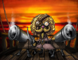 Cartoon strange creature metal objects - a sunset background free wallpaper