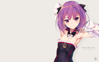 Anime girl purple hair black - collar free wallpaper