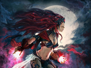 Woman costume sword full moon 3 - dark fantasy art free wallpaper