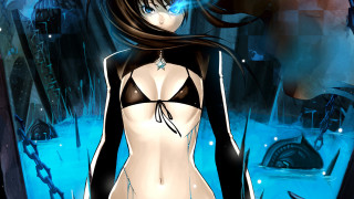 Woman bikini forest sword demon - her hand and a demon in the background free wallpaper