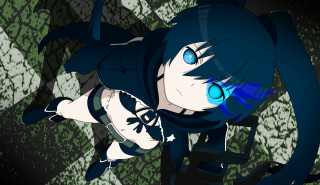 Anime girl blue eyes black - a blue bow free wallpaper