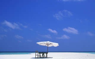 White umbrella beach chair blue - blue sky free wallpaper