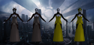 Women dresses cityscape clock group - a clock in the background free wallpaper