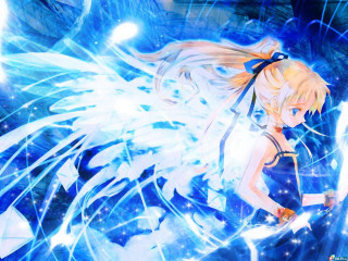 Girl wings flying sword blue - wing free wallpaper for desktop