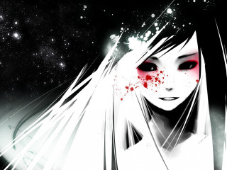Woman long hair red eyes - blood free wallpaper