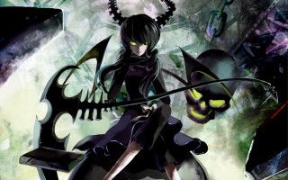 Woman black dress sword demon 2 - a green light in the background free wallpaper