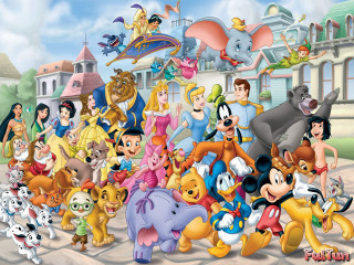 Cartoon characters building castle background - a group of cartoon characters free wallpaper