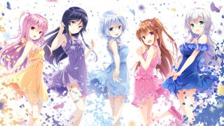 Anime girls dresses row hands - their hair free wallpaper