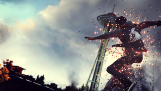 Skateboarder fireworks tower sunset flames - a tall tower free wallpaper