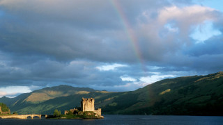 Rainbow castle lake mountains sky - david boyd free wallpaper