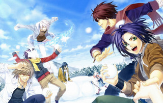 Snowball fight group people snow - one person holding free wallpaper