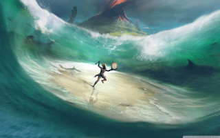 Surfboard wave mountain person beach - free bikini wallpaper for desktop