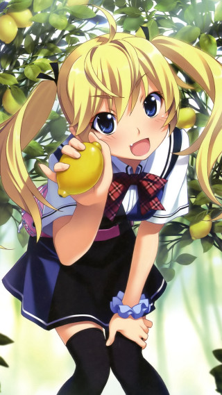 Girl school uniform holding apple - an apple free wallpaper