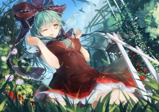 Woman red dress grass cat - a cat free wallpaper for desktop