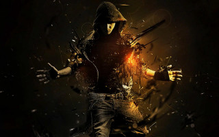 Man hoodie sword dark light 5 - cyberpunk art free wallpaper