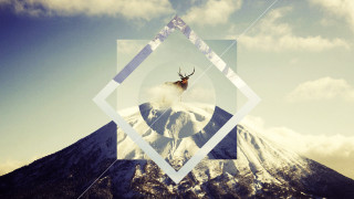 Deer jumping mountain geometric frame 2 - over a mountain free wallpaper