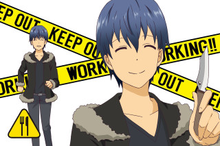 Man knife caution sign blue - a knife in front free wallpaper