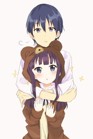 Anime couple hug stars kawaii - ayo free wallpaper for mobile