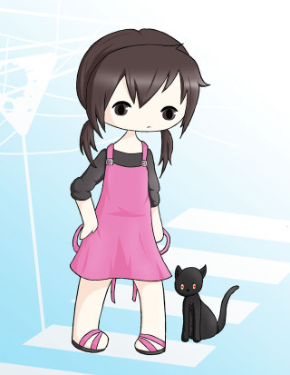 Girl pinkdress blackcat bluebackground anime - a black cat free wallpaper for mobile