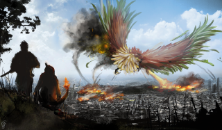Bird flying city man hill - apocalyptic free wallpaper