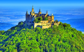 Castle hill trees blue sky 2 - medieval free wallpaper