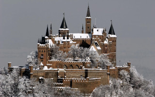 Castle snow roof towers trees - medieval free wallpaper