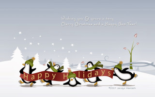 Penguins holding merry banner happy - merry free wallpaper for desktop