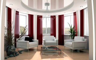 Living room white furniture red - art deco free wallpaper