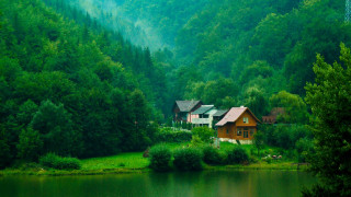 House forest lake background nature 5 - a lake in front free wallpaper