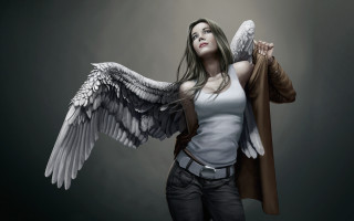 Woman jacket wings posing arms - a jacket free wallpaper