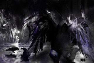 Angel demon water black white - dark art free wallpaper
