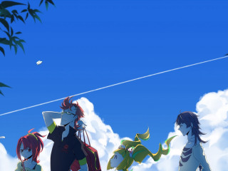 Anime characters blue sky plane - blue sky free wallpaper