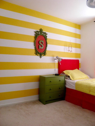 Yellow striped bedroom green dresser - vibrant color scheme free wallpaper for mobile