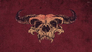 Bull skull horns red background - a grungy effect free wallpaper